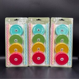 Lot of 3 DelSol Original Mason Solid Mason Jar Lids and Straw (Set of 4)